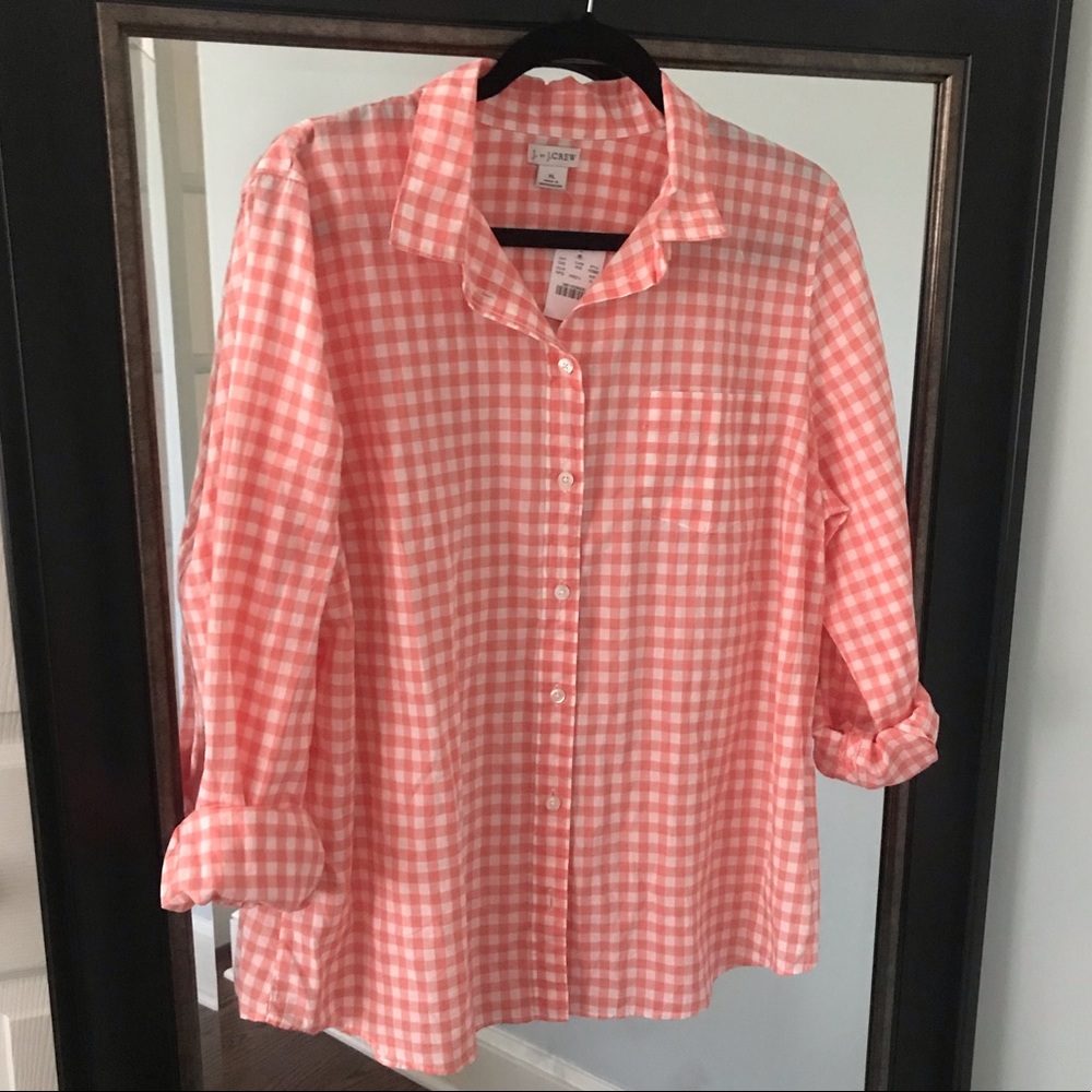 NWT J CREW GINGHAM BUTTON DOWN SIZE XL